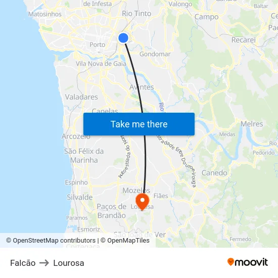Falcão to Lourosa map