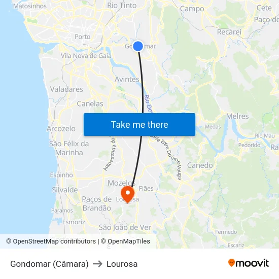 Gondomar (Câmara) to Lourosa map