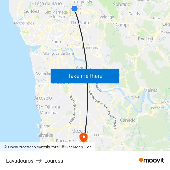 Lavadouros to Lourosa map
