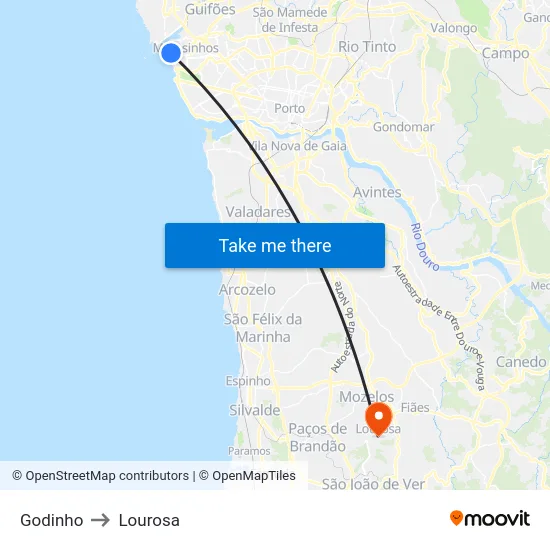 Godinho to Lourosa map