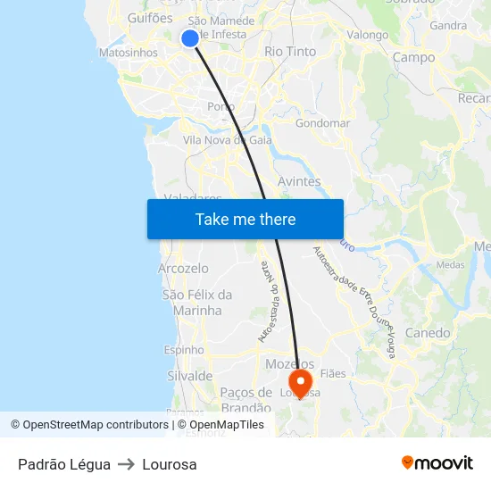 Padrão Légua to Lourosa map