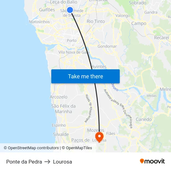 Ponte da Pedra to Lourosa map