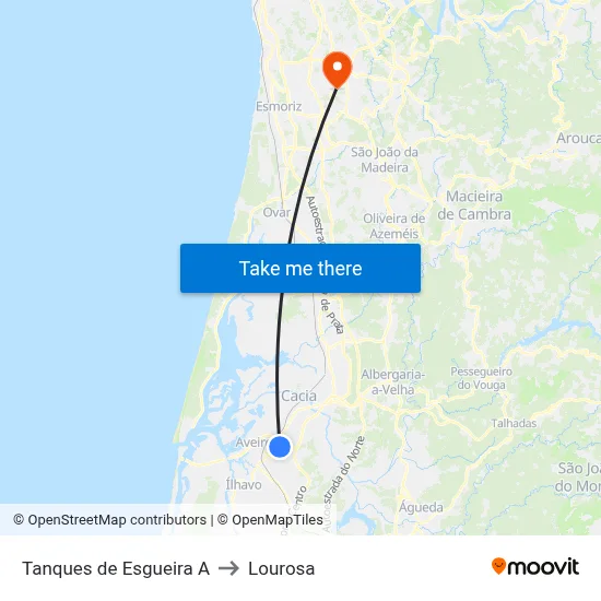 Tanques de Esgueira A to Lourosa map