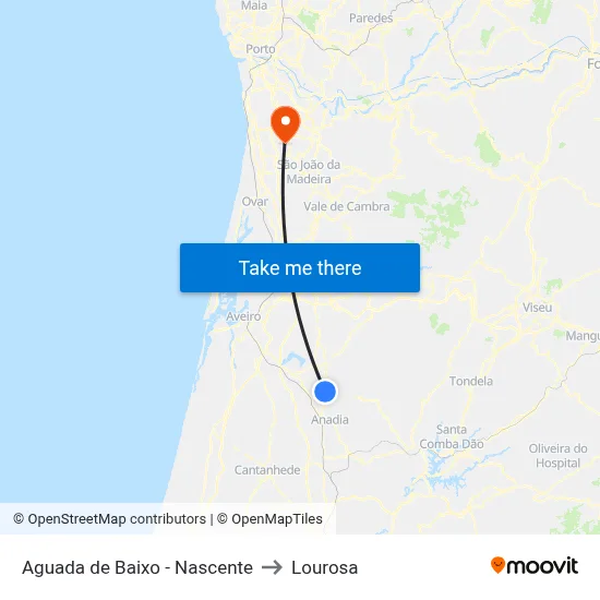 Aguada de Baixo - Nascente to Lourosa map