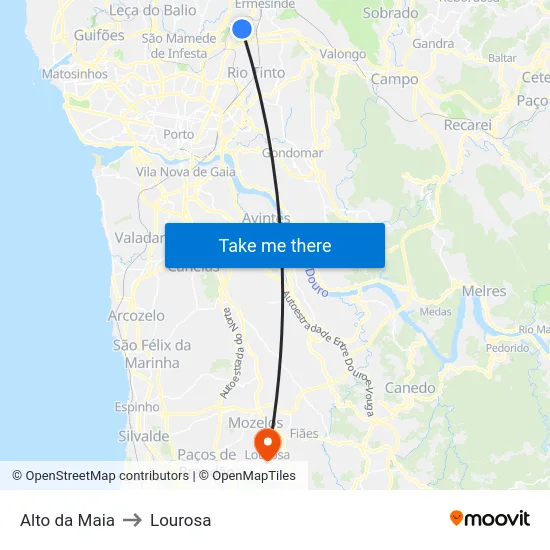 Alto da Maia to Lourosa map