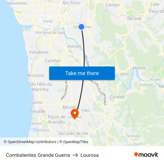Combatentes Grande Guerra to Lourosa map
