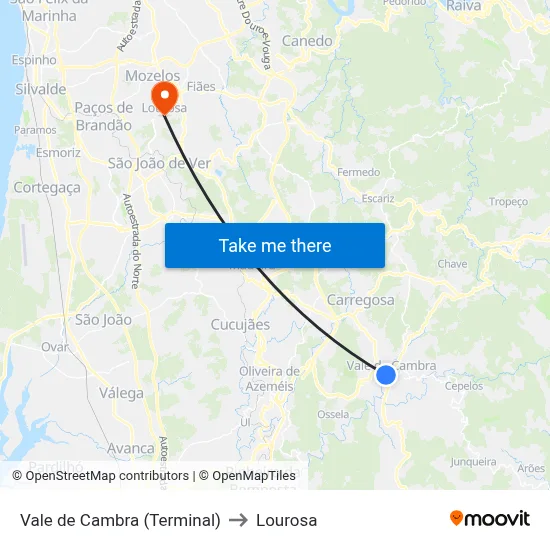 Vale de Cambra (Terminal) to Lourosa map