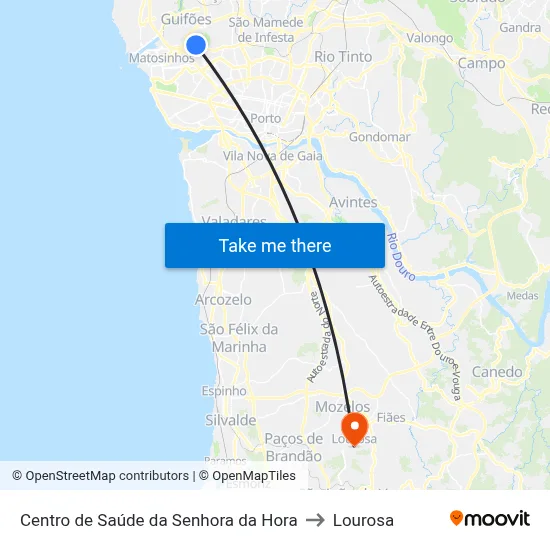Centro de Saúde da Senhora da Hora to Lourosa map