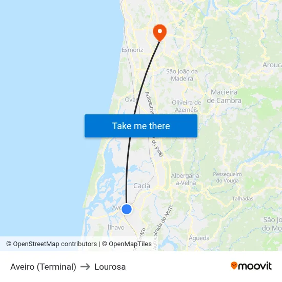 Aveiro (Terminal) to Lourosa map