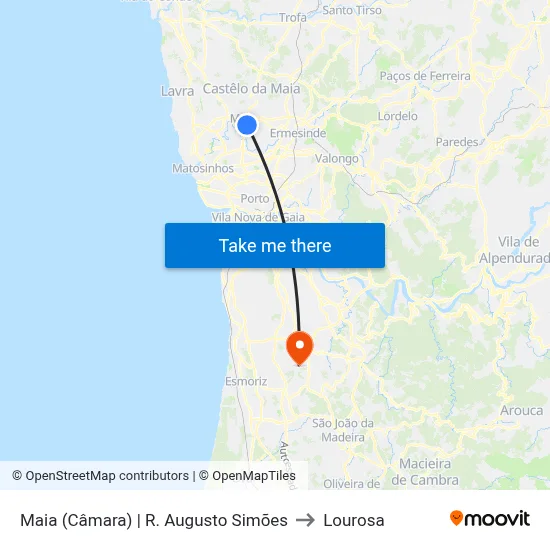 Maia (Câmara) | R. Augusto Simões to Lourosa map