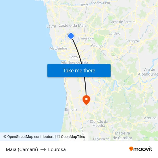 Maia (Câmara) to Lourosa map