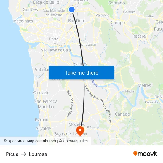 Pícua to Lourosa map