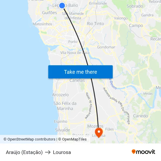 Araújo (Estação) to Lourosa map