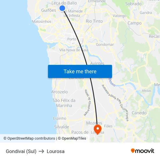 Gondivai (Sul) to Lourosa map