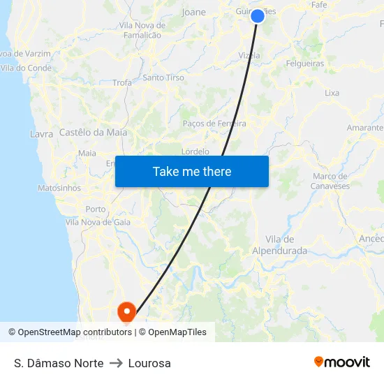 S. Dâmaso Norte to Lourosa map