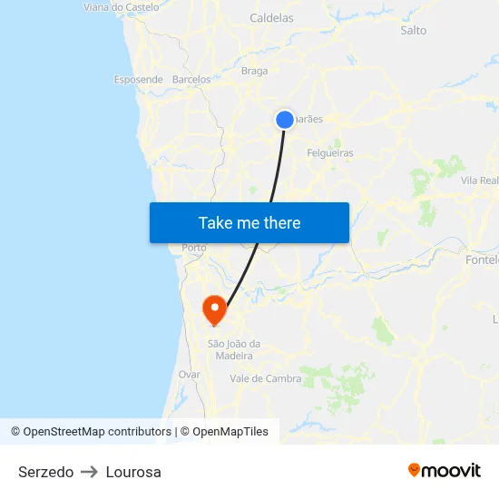 Serzedo to Lourosa map