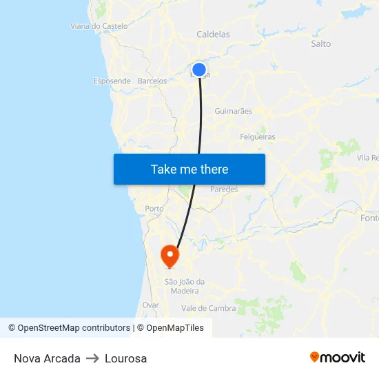 Nova Arcada to Lourosa map