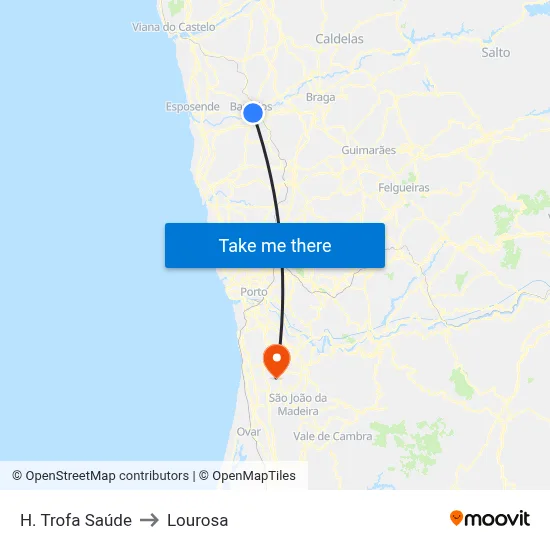 H. Trofa Saúde to Lourosa map