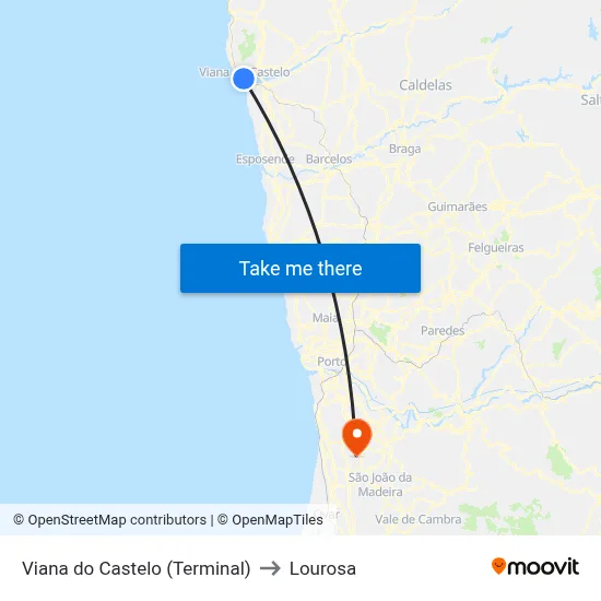 Viana do Castelo (Terminal) to Lourosa map