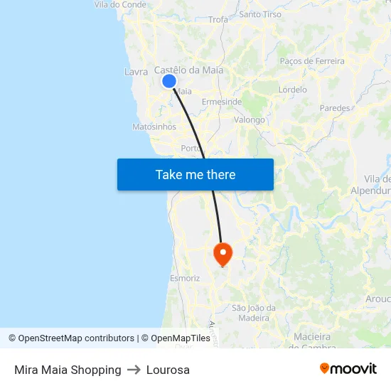 Mira Maia Shopping to Lourosa map