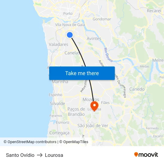 Santo Ovídio to Lourosa map