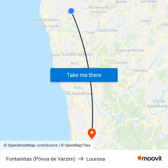 Fontaínhas (Póvoa de Varzim) to Lourosa map