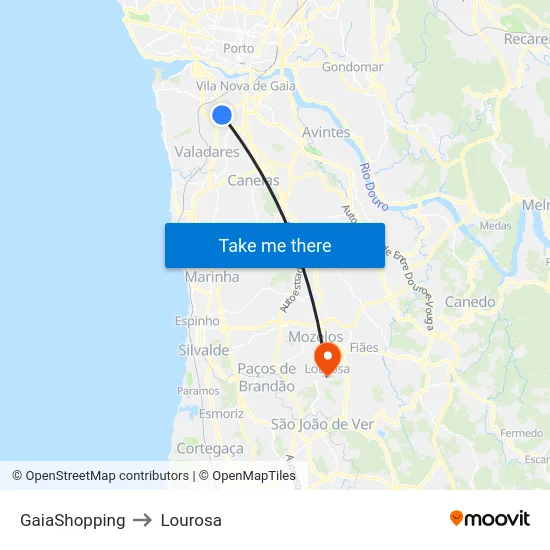 GaiaShopping to Lourosa map