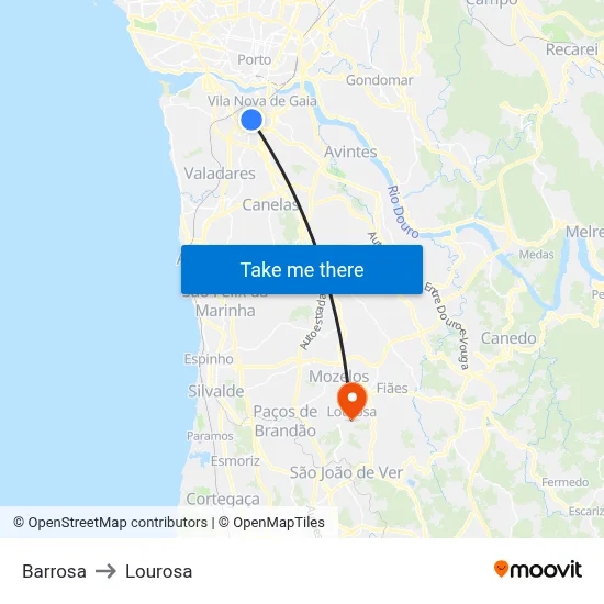 Barrosa to Lourosa map
