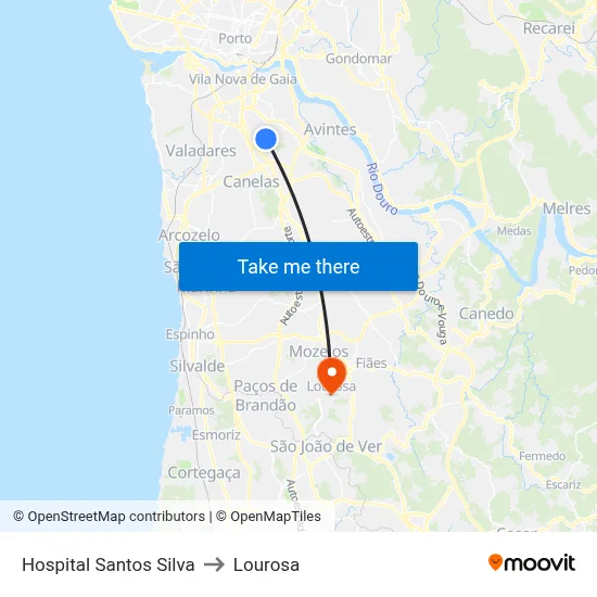 Hospital Santos Silva to Lourosa map