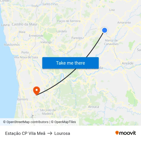 Estação CP Vila Meã to Lourosa map