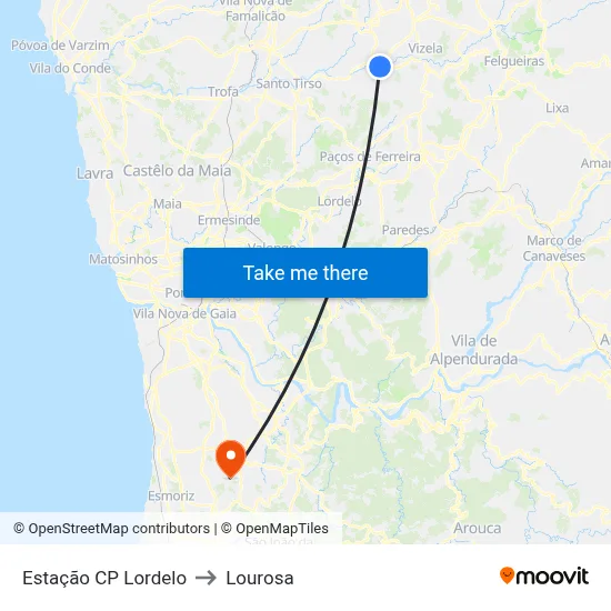 Estação CP Lordelo to Lourosa map