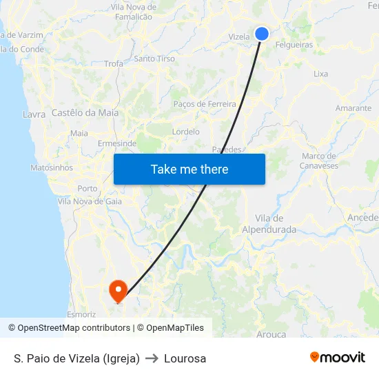 S. Paio de Vizela (Igreja) to Lourosa map