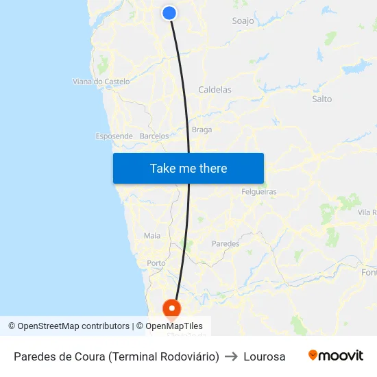 Paredes de Coura (Terminal Rodoviário) to Lourosa map