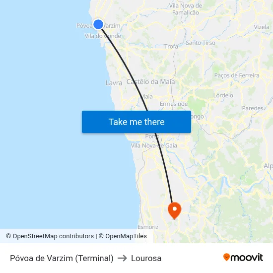 Póvoa de Varzim (Terminal) to Lourosa map