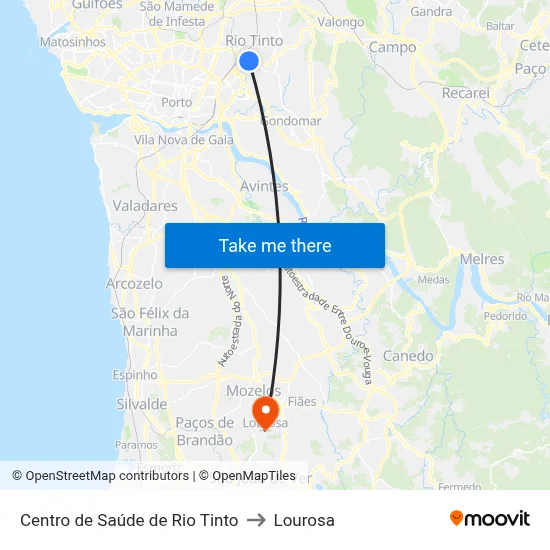 Centro de Saúde de Rio Tinto to Lourosa map