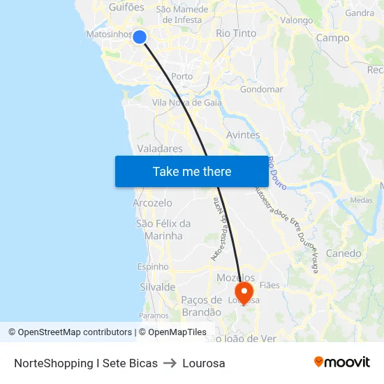 NorteShopping I Sete Bicas to Lourosa map