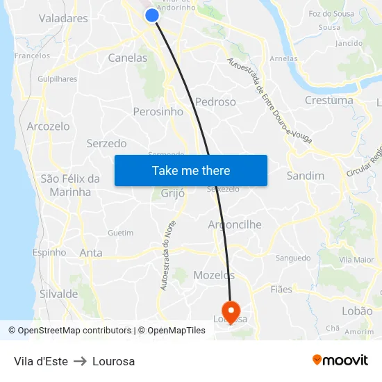 Vila d'Este to Lourosa map