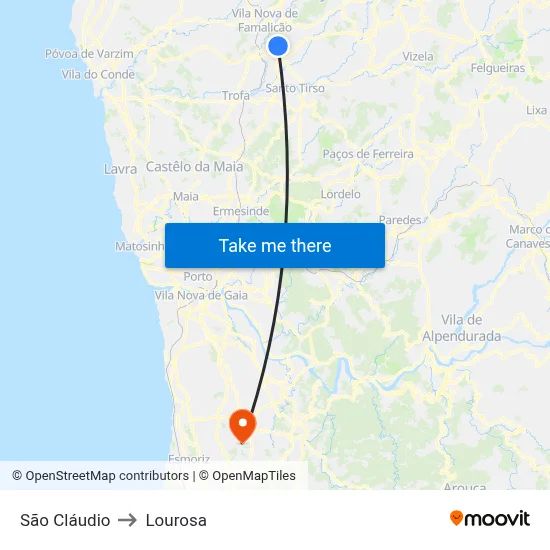 São Cláudio to Lourosa map
