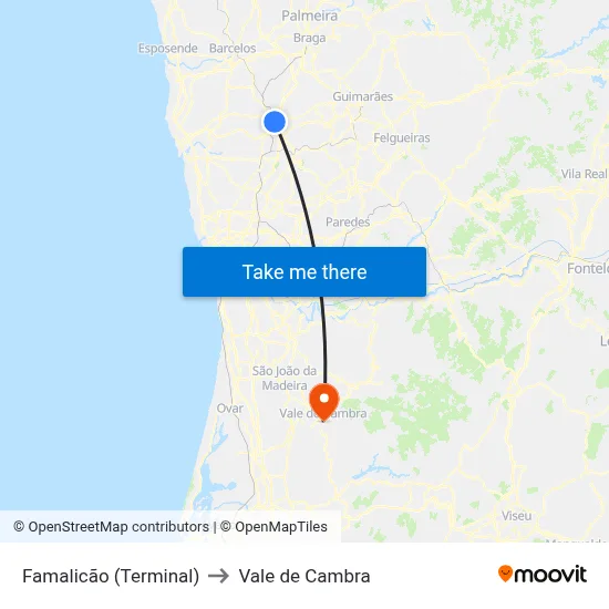 Famalicão (Terminal) to Vale de Cambra map