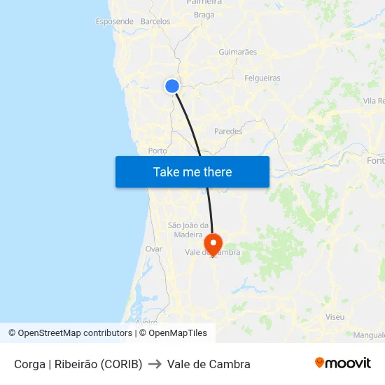 Corga | Ribeirão (CORIB) to Vale de Cambra map