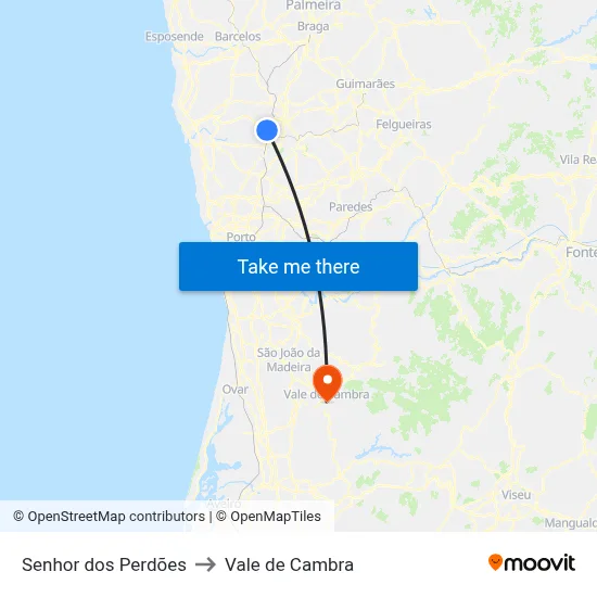 Senhor dos Perdões to Vale de Cambra map
