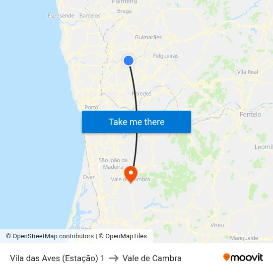 Vila das Aves (Estação) 1 to Vale de Cambra map