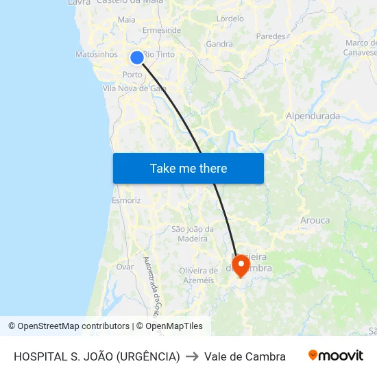 HOSPITAL S. JOÃO (URGÊNCIA) to Vale de Cambra map