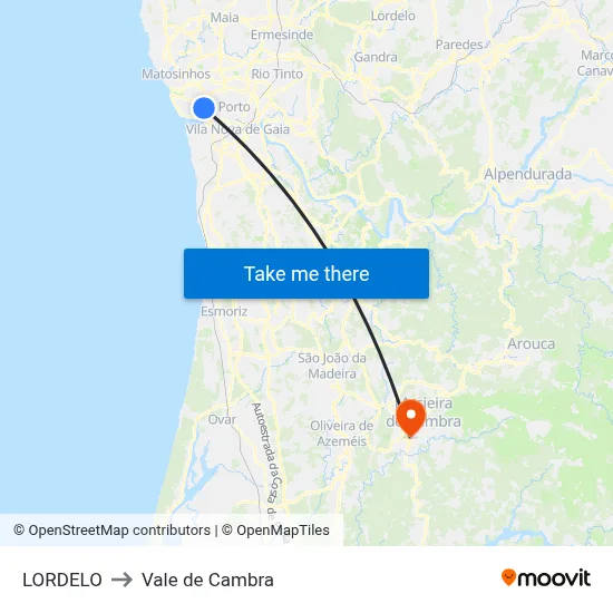 LORDELO to Vale de Cambra map