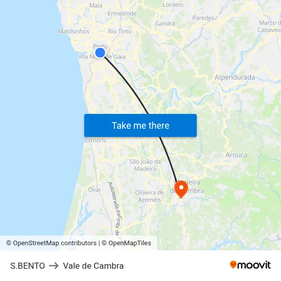 S.BENTO to Vale de Cambra map