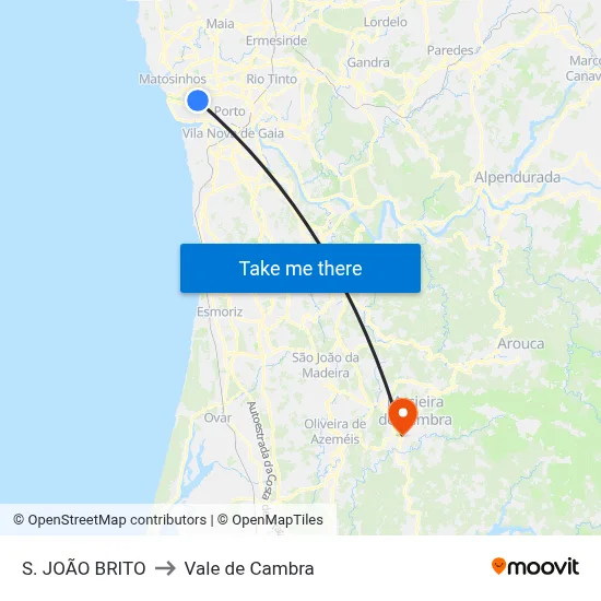 S. JOÃO BRITO to Vale de Cambra map