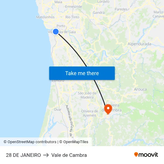 28 DE JANEIRO to Vale de Cambra map