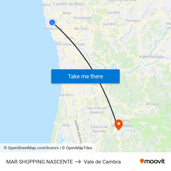 MAR SHOPPING NASCENTE to Vale de Cambra map
