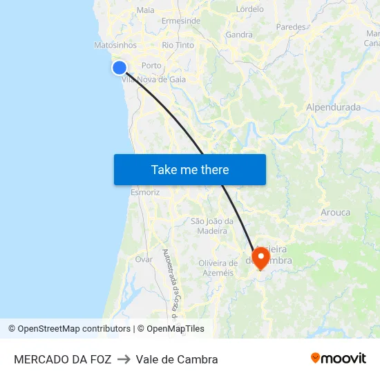 MERCADO DA FOZ to Vale de Cambra map