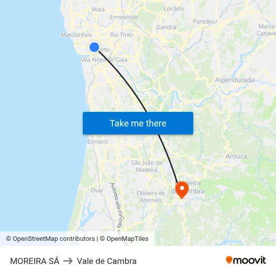 MOREIRA SÁ to Vale de Cambra map